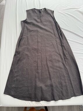 MUJI Sleeveless Flared Maxi Dress Linen - Charcoal | Size M-L